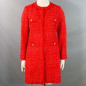WEILL PARIS Red Acrylic Blend Tweed Hook Eye Collarless Coat